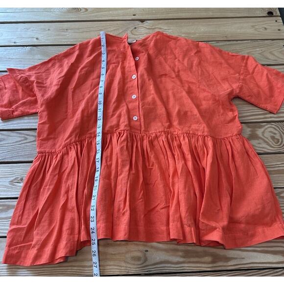 Fabiana Pigna 100% Linen Back Button Peplum Top Size XS Women’s Tangerine - Picture 5 of 7